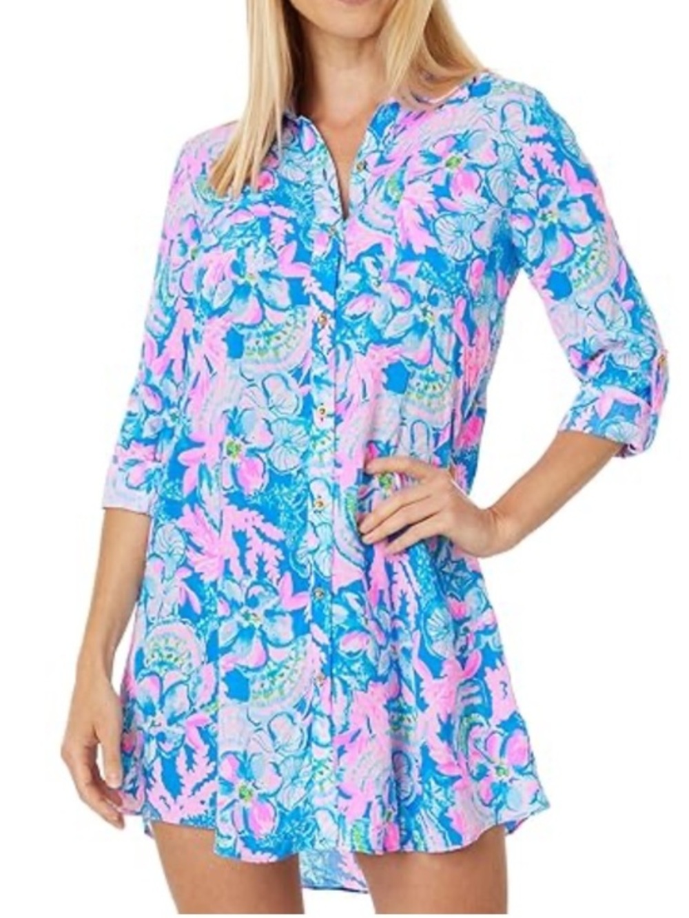 Lilly Pulitzer NATALIE COVERUP DRESS Beach Swim Shirt Multi Via Del Mar xs new